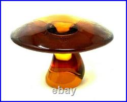 Vintage Viking Glass Co Large Amber Glass Mushroom Paper Weight 4in H x 5.75in D