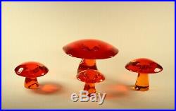 Vintage Viking Glass Four Persimmon Mushroom Paperweights Jumbo Lrg Med Small