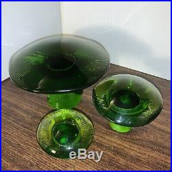 Vintage Viking Glass Green Mushroom Paperweights. Set Of 3