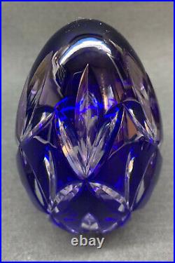 Vintage Waterford Crystal Large Cobalt Blue Cased Egg Hand Carved Paperweight