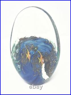 Vintage Zellique Studio Art Glass Fish Aquarium Ocean Coral Reef Wave Signed 8