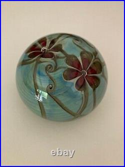 Vintage Zephyr Studios Art Glass Paperweight Floral Opaline GreenBlue #143 1979