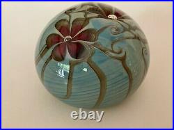 Vintage Zephyr Studios Art Glass Paperweight Floral Opaline GreenBlue #143 1979