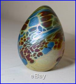 Vintage hand blown aurene iridescent egg shaped studio art glass paperweight