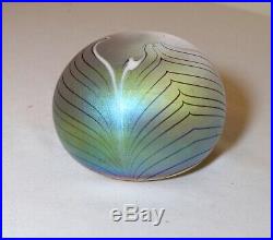 Vintage hand blown aurene iridescent studio art glass pulled feather paperweight