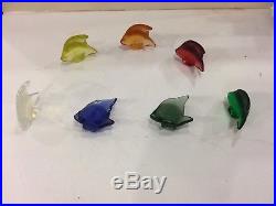 Vintage lalique Group Of Seven Crystal Fish Paper Weights
