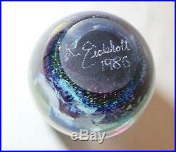 Vintage signed Robert Eickholt 1980 blown art studio glass ant trail paperweight
