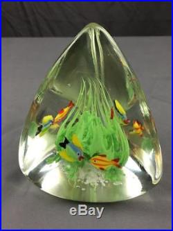 VntG Italian Murano Art Glass 3 Fish Aquarium Paper Weight Barbini Cenedese