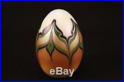 Vtg 1977 Orient & Flume Art Glass Iridescent Gold Pulled Feather Egg Paperweight