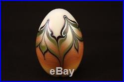 Vtg 1977 Orient & Flume Art Glass Iridescent Gold Pulled Feather Egg Paperweight
