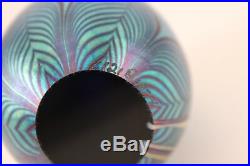 Vtg 1978 Orient & Flume Art Glass Iridescent Blue & Flowers 3.5 Egg Paperweight