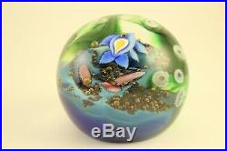 Vtg 1979 Orient & Flume Oceanic Sea Bottom with Blue Fish Art Glass Paperweight