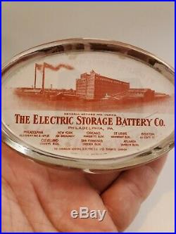 Vtg. Antique White Back Glass Advertising Paperweight The Exide Battery Phil PA