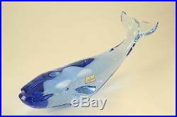 Vtg Baccarat Art Crystal 9 Blue Whale Paperweight Sculpture Figurine Signed