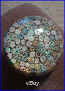 Vtg Beautiful Murano Art Glass Millefiori Paperweight Multi Colors Flowers -mint