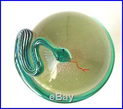 Vtg CORREIA GREEN STRIPED SNAKE IRIDESCENT PAPERWEIGHT 3 Signed Numbered 1989