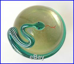 Vtg CORREIA GREEN STRIPED SNAKE IRIDESCENT PAPERWEIGHT 3 Signed Numbered 1989