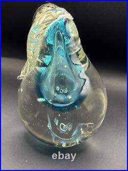 Vtg Chalet Canada Art Glass Blue Gold Clear MCM Paperweight Pear PLEASE READ