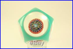 Vtg Clichy Faceted Overlay Perthsire Grid Cut Art Glass Millefiori Paperweight