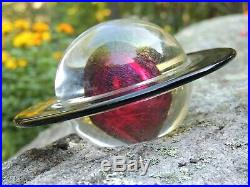Vtg Correia Iridescent Dichroic Art Glass Saturn SIGNED Modernist Paperweight