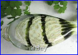Vtg. Flat Italian Murano Glass Figural Fish Paperweight Silver/gold & Bubbles