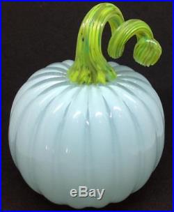 Vtg Gump's light Blue Pumpkin stone Blown art Glass paperweight sculpture