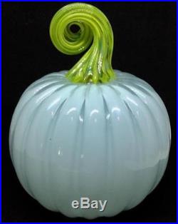 Vtg Gump's light Blue Pumpkin stone Blown art Glass paperweight sculpture