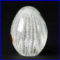 Vtg Italian Murano Art Glass Egg Paperweight Sticker Control Bubble Shimmer 2.5