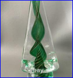 Vtg Italian Murano Glass Green Swirl Vortex Gold Aventurine Xmas Tree Figurine