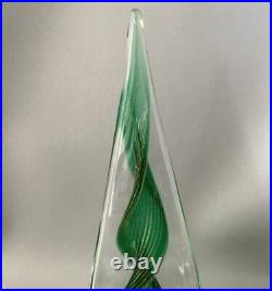 Vtg Italian Murano Glass Green Swirl Vortex Gold Aventurine Xmas Tree Figurine