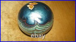 Vtg. LUNDBERG STUDIOS BUTTERFLY PAPERWEIGHT Aqua w Pulled Feather Waves, 3,1979