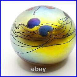 Vtg LUNDBERG STUDIOS DRAGONFLY PAPERWEIGHT 2 3/4 1979 GOLD, STARS, LILY PADS