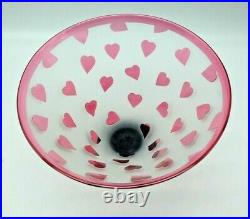 Vtg Ltd Edition Correia Art Glass Red/Frosted Etched Ruby Hearts Bowl 143/500