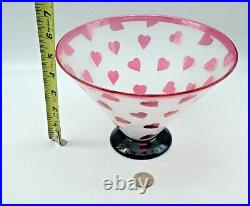 Vtg Ltd Edition Correia Art Glass Red/Frosted Etched Ruby Hearts Bowl 143/500