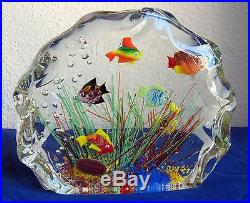 Vtg MURANO Fish AQUARIUM Art Glass BLOCK Paperweight SCULPTURE L3