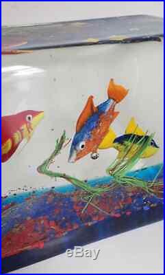 Vtg Mid Century 5 1/2 Murano Art Glass Fish Aquarium Block Paperweight Sculpture