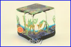 Vtg Murano Art Glass Fish Aquarium Tank Block Cube Italy Paperweight with Sticker