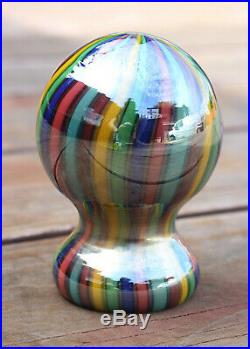 Vtg Murano Glass Art Footed Door Knob Rainbow Cane Striped Marble Paperweight