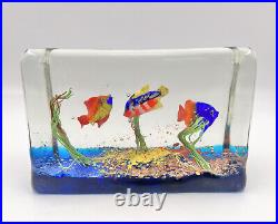 Vtg Murano Glass Fish Aquarium Scene Art Glass Sculpture Rectangle Paperweight