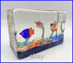 Vtg Murano Glass Fish Aquarium Scene Art Glass Sculpture Rectangle Paperweight