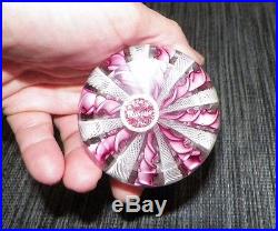 Vtg Murano Italy Hand Made Art Glass Paperweight Pink Ribbons Millfiori Top