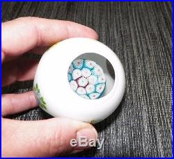 Vtg Murano Toso Encased Millifiori Paperweight Cut To Clear Handpainted Flowers