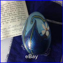 Vtg ORIENT AND FLUME PAPERWEIGHT Blue Combed Feather Design, 1977 Signed withBox