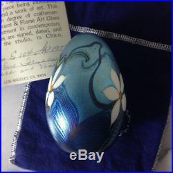 Vtg ORIENT AND FLUME PAPERWEIGHT Blue Combed Feather Design, 1977 Signed withBox