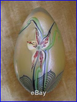 Vtg ORIENT AND FLUME PAPERWEIGHT Tiger Lily, Pulled Feather, 4 1/4,1979, w Tag