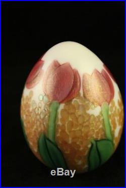 Vtg Orient & Flume Bruce Sillars Tulip Flower Art Glass Egg Paperweight Signed