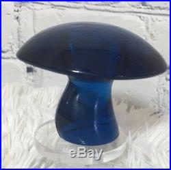 Vtg Pair VIKING Glass VASELINE URANIUM & Blue MUSHROOM Paperweights Art Figurine