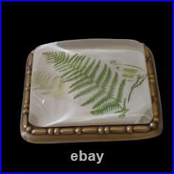 Vtg Paperweight Glass Brass Fern Art Botanical Nature Forest Office Desk Gift