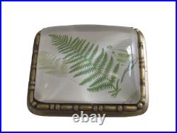 Vtg Paperweight Glass Brass Fern Art Botanical Nature Forest Office Desk Gift