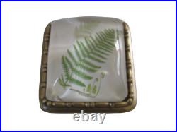 Vtg Paperweight Glass Brass Fern Art Botanical Nature Forest Office Desk Gift